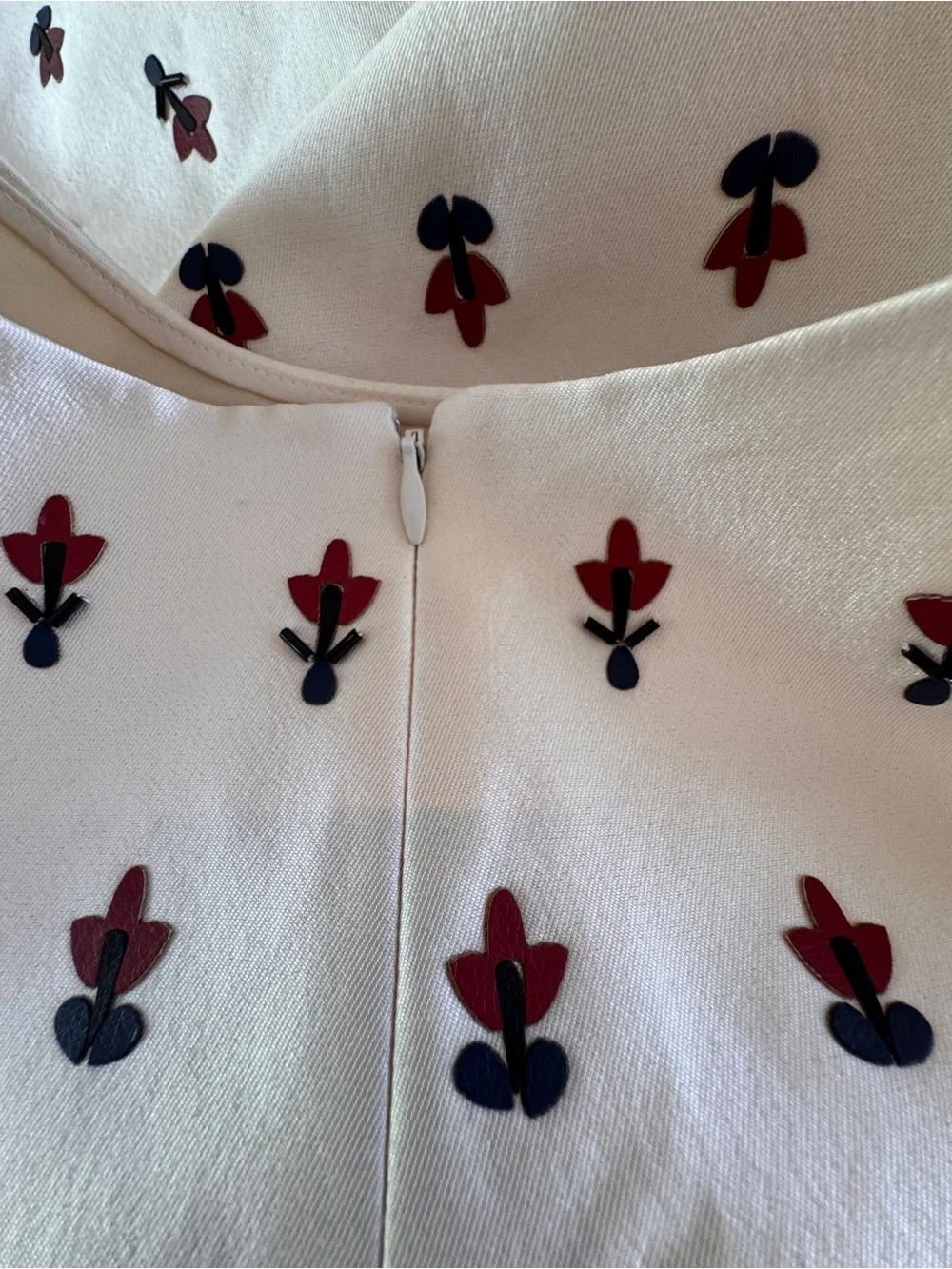 Tory Burch Cream Short-Sleeve Top with Red and Black Beaded Embroidery